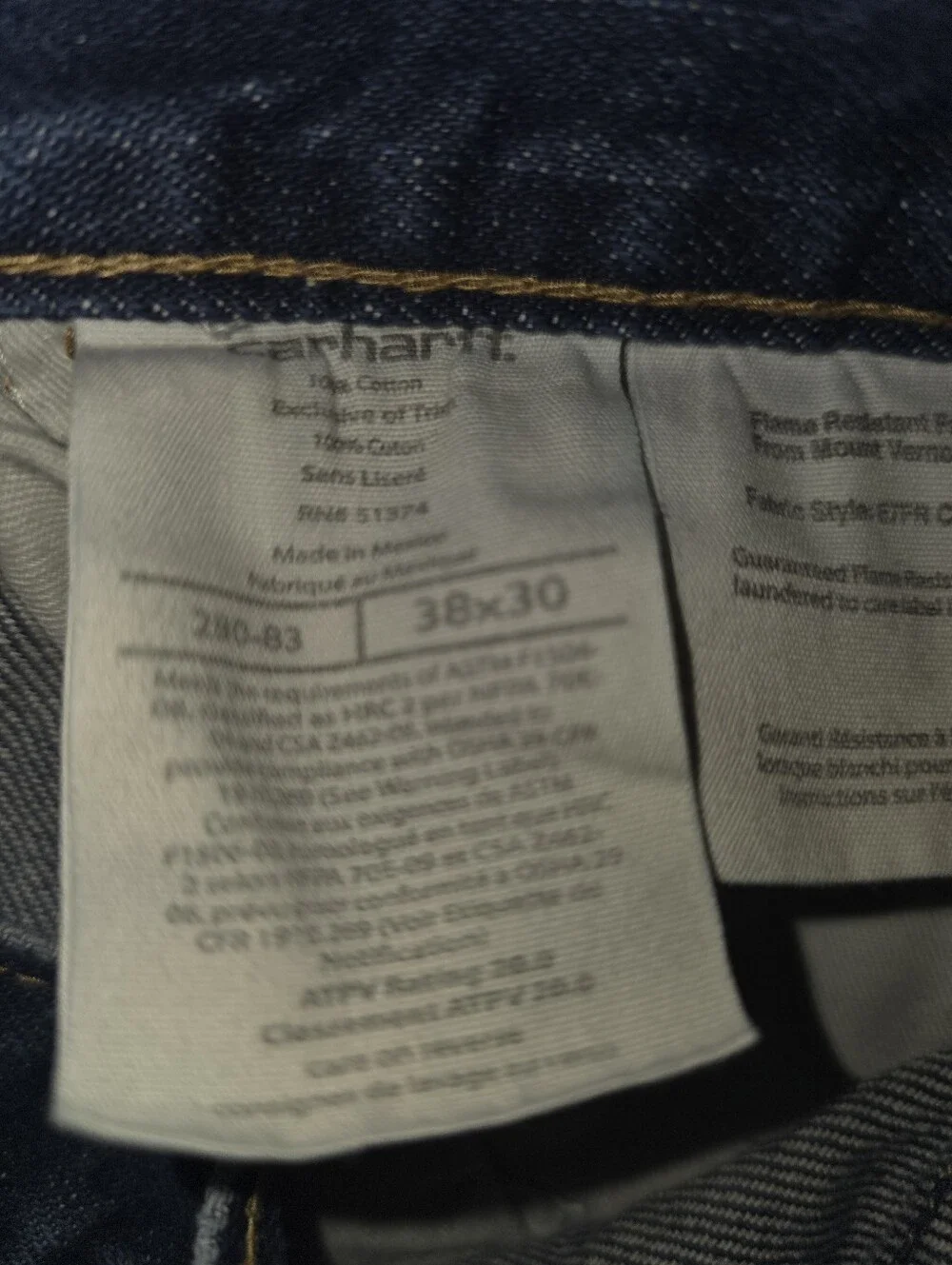 Carhartt Fr 38 X30 Dark Blue Denim Jeans